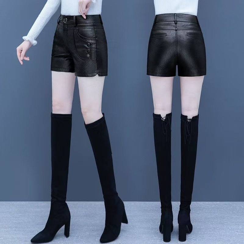 秋冬皮短裤女新款加绒大码百搭显瘦PU皮裤女短裤韩版外穿打底靴裤,淘宝优惠券,粉丝福利购,淘宝优惠卷