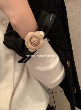 HEYONI韩国东大门高级山茶花发圈女布艺猪大肠温柔轻奢小众发饰