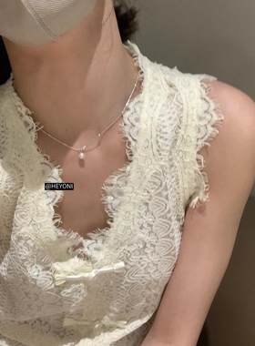 韩国高级天然珍珠项链女ins博主同款轻奢小众法式搭配锁骨链极简