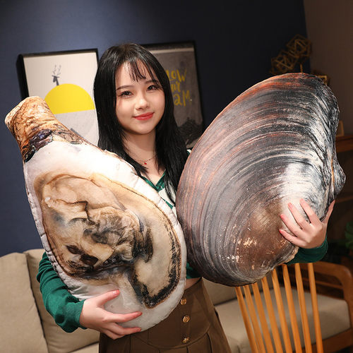 仿真贝壳抱枕海螺玩偶海洋动物海星靠垫鲍鱼生蚝毛绒玩具拍照道具 - 图1