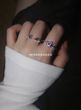 WISHGOOGOO爱心钥匙戒指女ins韩系小众设计中古925纯银食指戒尾戒