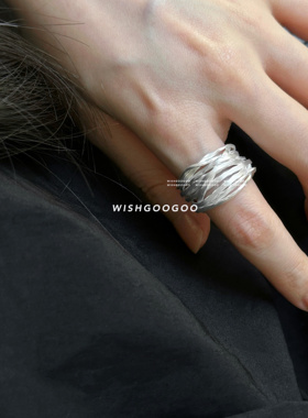 WISHGOOGOO多层编织戒指手镯女韩系ins清冷柔光哑银白缠绕配饰