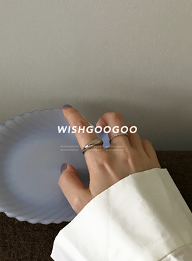 WISHGOOGOO 光面C弧925纯银戒指韩国ins风简约基础素圈开口指环