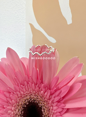 WISHGOOGOO波浪麻花素圈戒指女ins韩系简约日常叠戴925纯银开口戒
