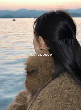 WISHGOOGOO金棕珍珠耳钉女ins韩国正圆仿珍珠气质通勤925银针耳饰