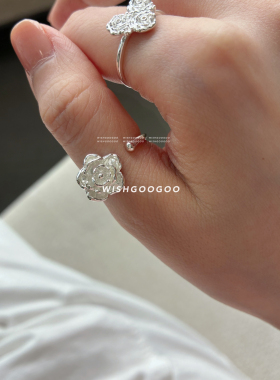 WISHGOOGOO玫瑰戒指女爱心排列小众设计925纯银花朵食指戒关节戒