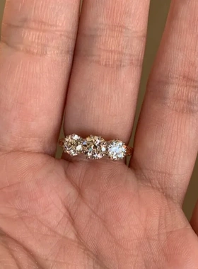 S925纯银复古镶钻三石款戒指女开口可调节小众高级轻奢百搭食指戒