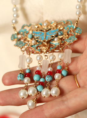 新中式烧蓝汉服旗袍长流苏