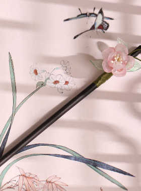 古风粉色芍药花汉服簪发簪新中式森系甜美丸子头盘发簪子旗袍发饰