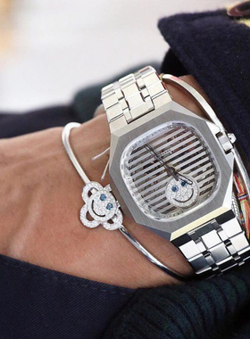 满钻太阳花笑脸手镯EYE银镀18K金