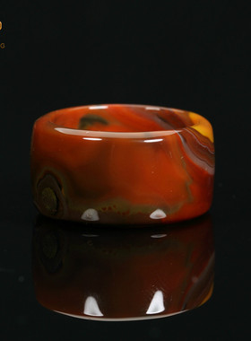 珏艺坊宣化战国红玛瑙精品牛血红飘黄指环扳指戒指ZH1821