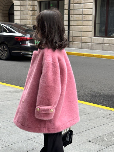 女童毛毛外套冬季新款儿童皮草仿水貂皮毛一体金貂绒韩国大衣长款 - 图1