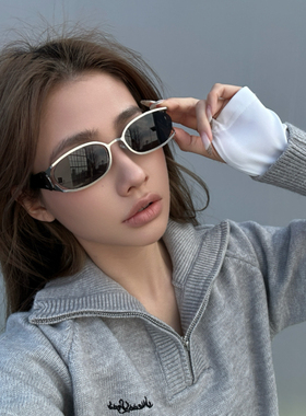 2025年新款小香风墨镜中古小框椭圆太阳镜镂空镜腿复古肯豆同款女