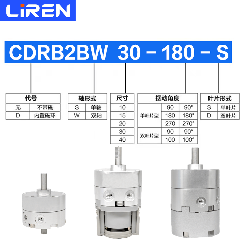 CRB2BW旋转气缸10 15 20 30 40-90S-180-270S度可调带磁叶片气缸 - 图0