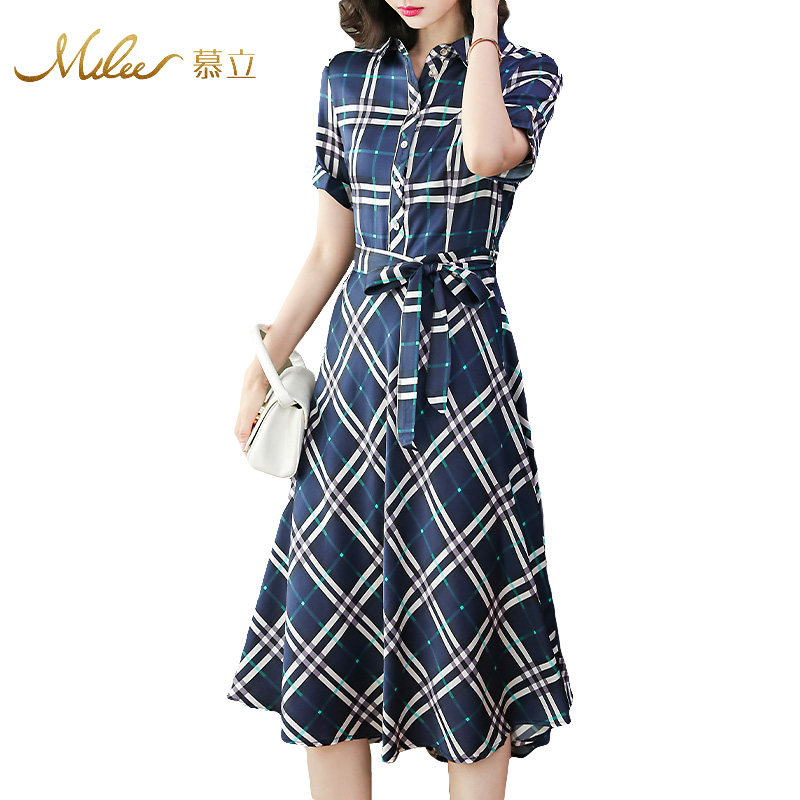 mulee /慕立桑蚕丝显瘦格子连衣裙 慕立连衣裙