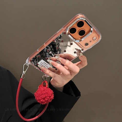 lizardhill 镜面简约红波点适用苹果17promax手机壳新款16pro高级感女iphone15斜挎可背带挂绳14新年13p软壳 - 图1