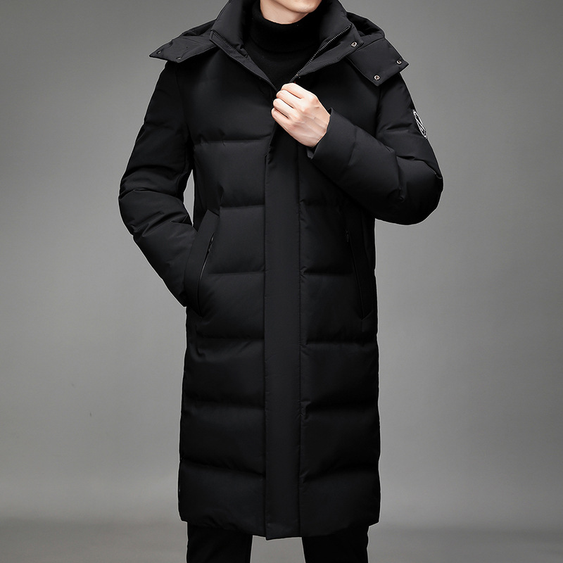男士韩版时尚长款冬装式羽绒服青年带帽拉链保暖开衫羽绒外套风衣