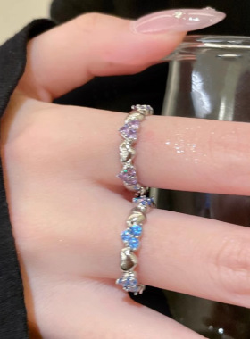 精致锆石爱心拉丝戒指女款2025新款爆款开口指环轻奢高级感食指戒