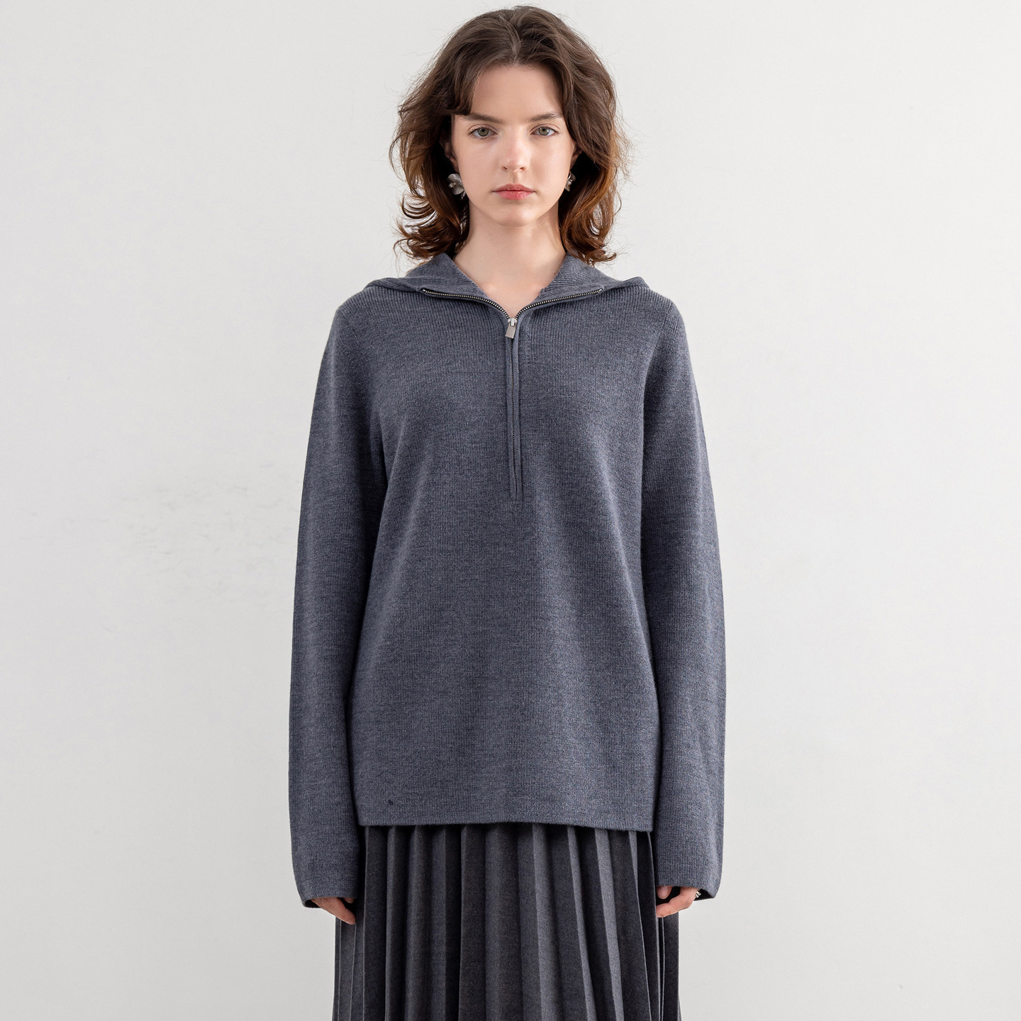 连帽针织衫上衣女款2025新款秋冬套头宽松慵懒风高级感半拉链毛衣,淘宝优惠券,粉丝福利购,淘宝优惠卷