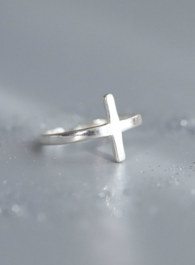 日韩风纯银几何指环开口尾戒
