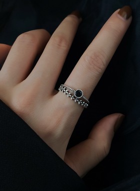 小张的故事925银黑色锆石女百搭网红嘻哈女时尚个性食戒指ins指环