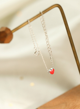 清新甜美可爱红色s925桃心手链