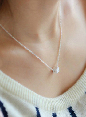 小张的故事S925银方块爱心锁骨链