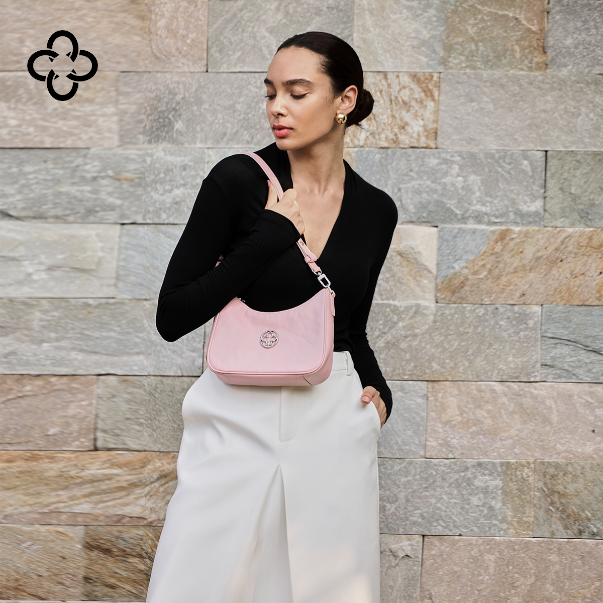 CASSILE卡思乐粉色腋下包女高级感牛皮单肩斜挎包新月半月包 - 图2