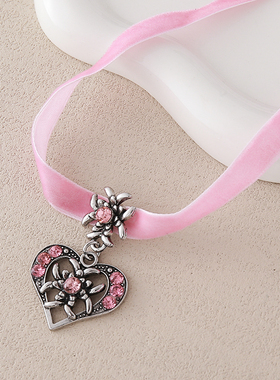 跨境欧美复古爱心镶钻项链