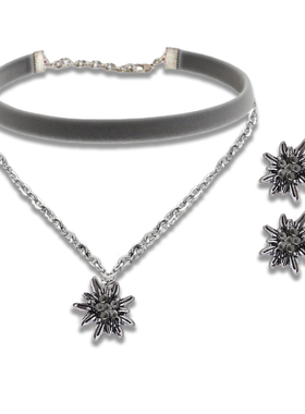 合金镶钻女啤酒节雪绒花项链套装