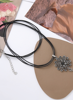 韩版秋冬毛衣链镂空花朵长款项链