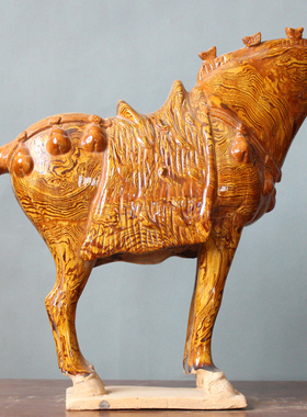 陶瓷马摆件唐三彩绞胎三花马陶瓷唐朝马文物招财转运仿古陶器收藏