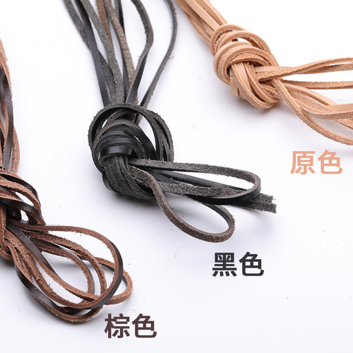 DIY手工皮艺牛皮绳扁编织绳圆皮条绳皮带绳植鞣革皮绳方皮革绳 - 图0