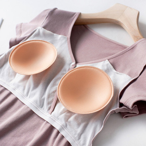 哺乳睡衣纯棉上衣短袖夏薄款产后t恤带胸垫家居服喂奶孕妇月子服 - 图2