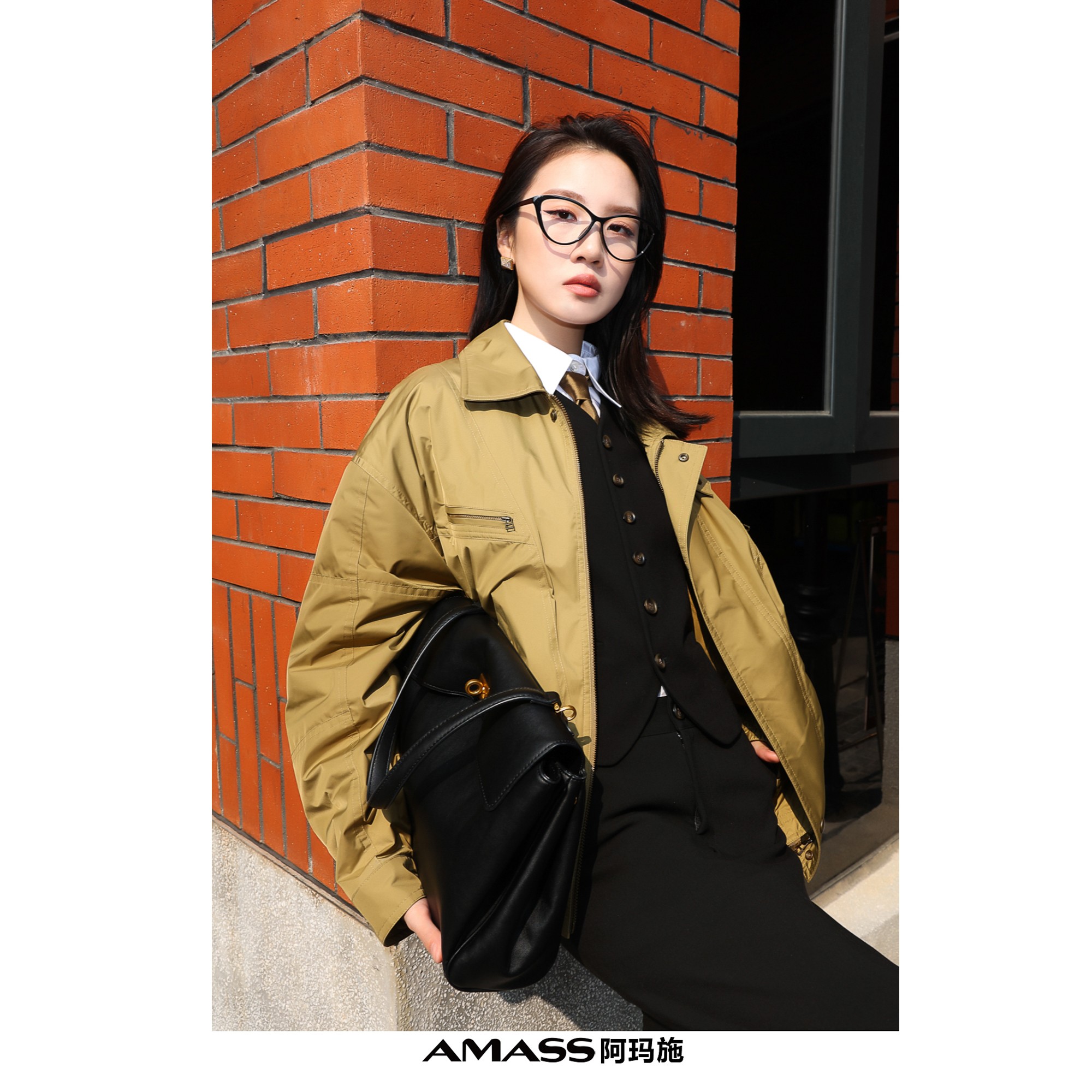 /AMASS女装新款秋冬新雪丽夹克立领短款百搭外套5400911 - 图0