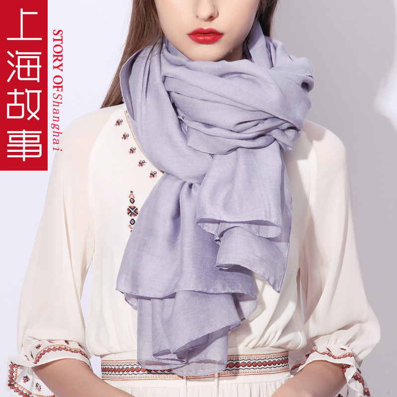 上海故事红色棉麻丝巾超大披肩围脖 桑蝶服饰围巾/丝巾/披肩