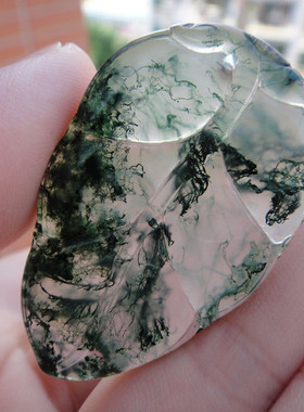 天然冰种水草玛瑙小叶子通透吊坠