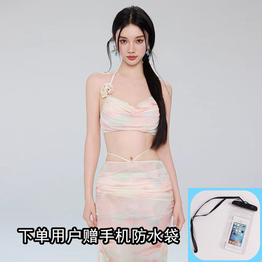 韩国ins网红高级感甜美花朵小胸聚拢比基尼裙式分体泳衣温泉泳装