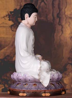 德化陶瓷金花彩如来佛像家居佛堂供奉陶瓷彩绘阿弥陀佛三宝佛摆件
