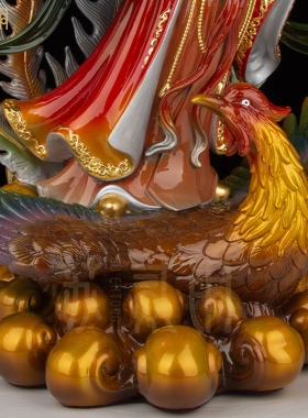 九天玄女神像纯铜琉金供奉摆件