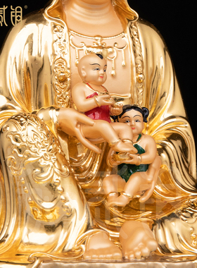 纯铜彩绘送子观音佛像供奉摆件