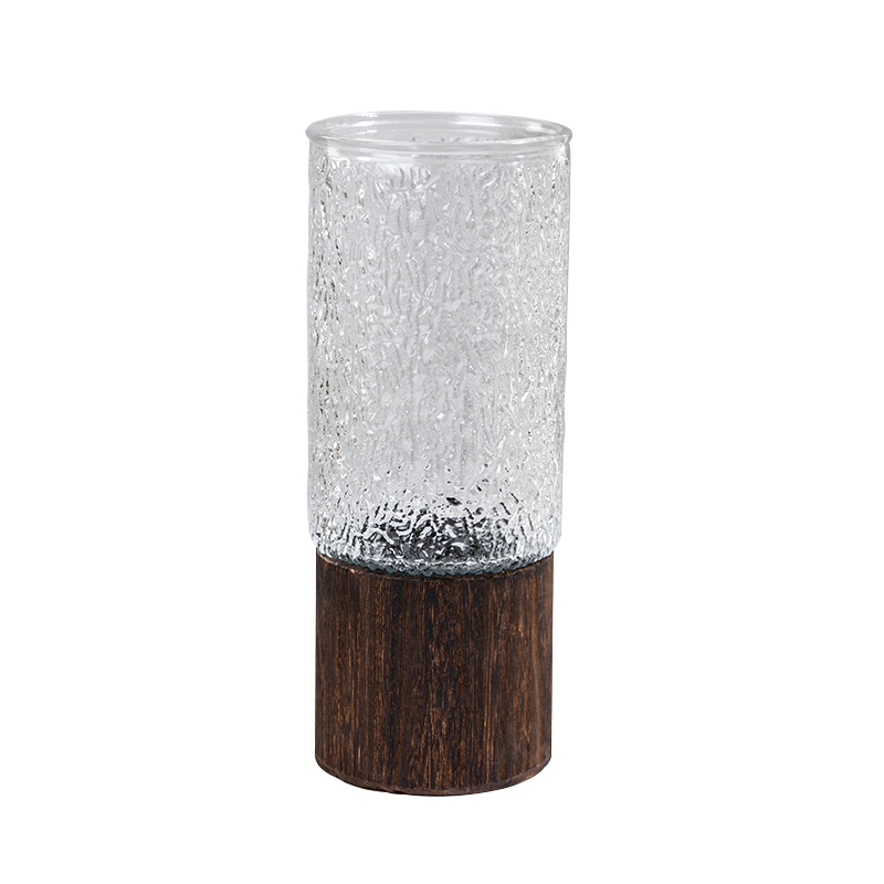 玻璃花瓶ins风木托轻奢透明水养鲜花客厅插花桌面中式装饰摆件 - 图3