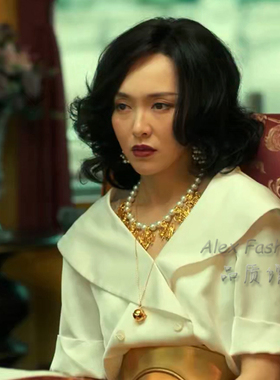 人之初曲梦唐嫣同款项链复古宫廷风雕花金属镶钻毛衣链珍珠锁骨链
