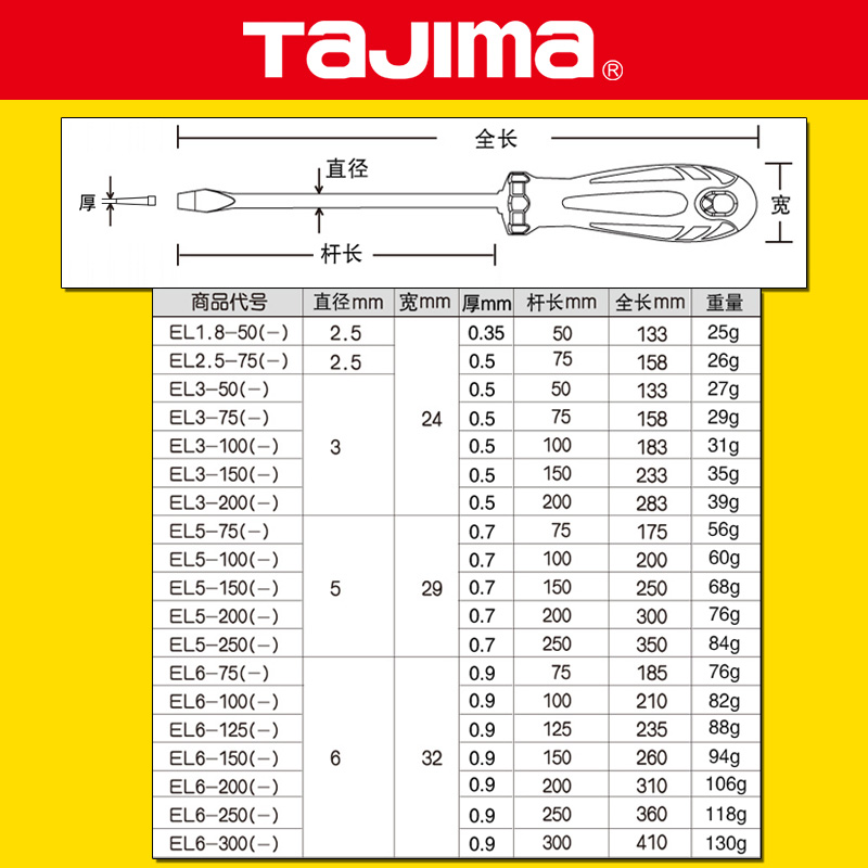 田岛螺丝刀一字型胶柄老款系磁性螺丝批改锥起子 - 图3