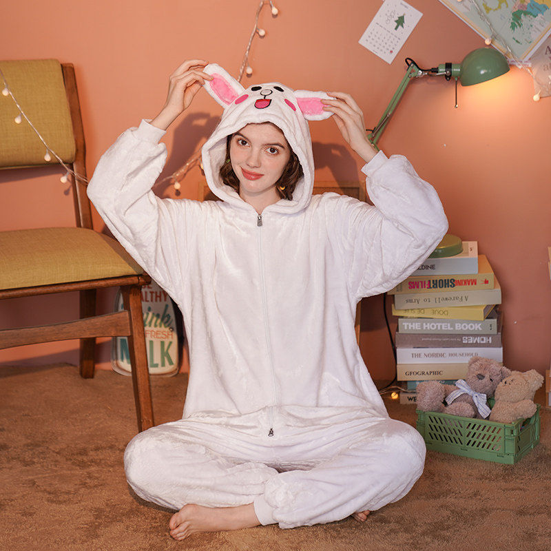 卡通动物动漫小熊连体男女情侣睡衣 浅尚玫瑰睡衣/家居服套装