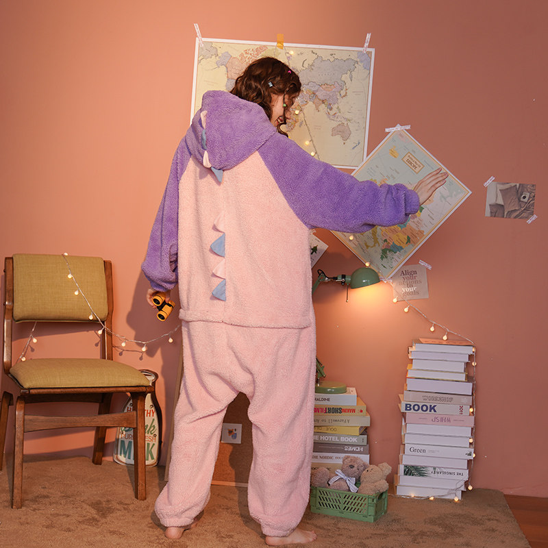 连体冬新款加厚珊瑚绒加绒可爱睡衣 浅尚玫瑰睡衣/家居服套装