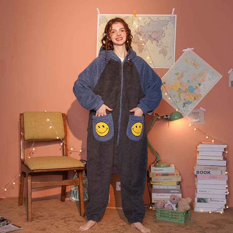 连体冬新款加厚珊瑚绒加绒可爱睡衣 浅尚玫瑰睡衣/家居服套装