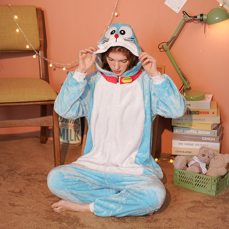 卡通动物连体哆啦a梦法兰绒睡衣 浅尚玫瑰睡衣/家居服套装