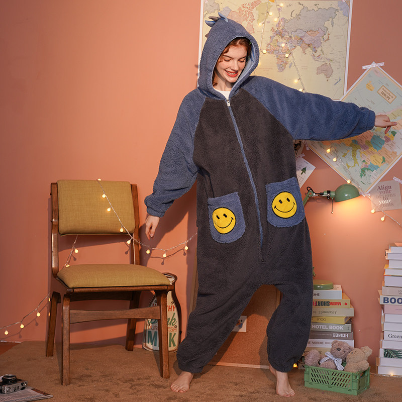 连体冬新款加厚珊瑚绒加绒可爱睡衣 浅尚玫瑰睡衣/家居服套装