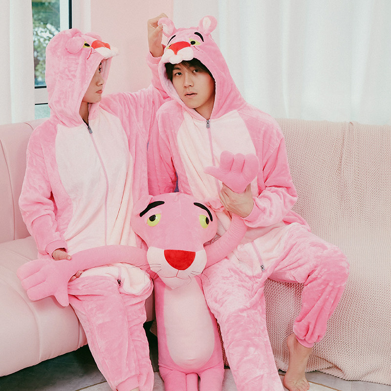 卡通动物连体粉红豹男女秋冬季睡衣 浅尚玫瑰睡衣/家居服套装